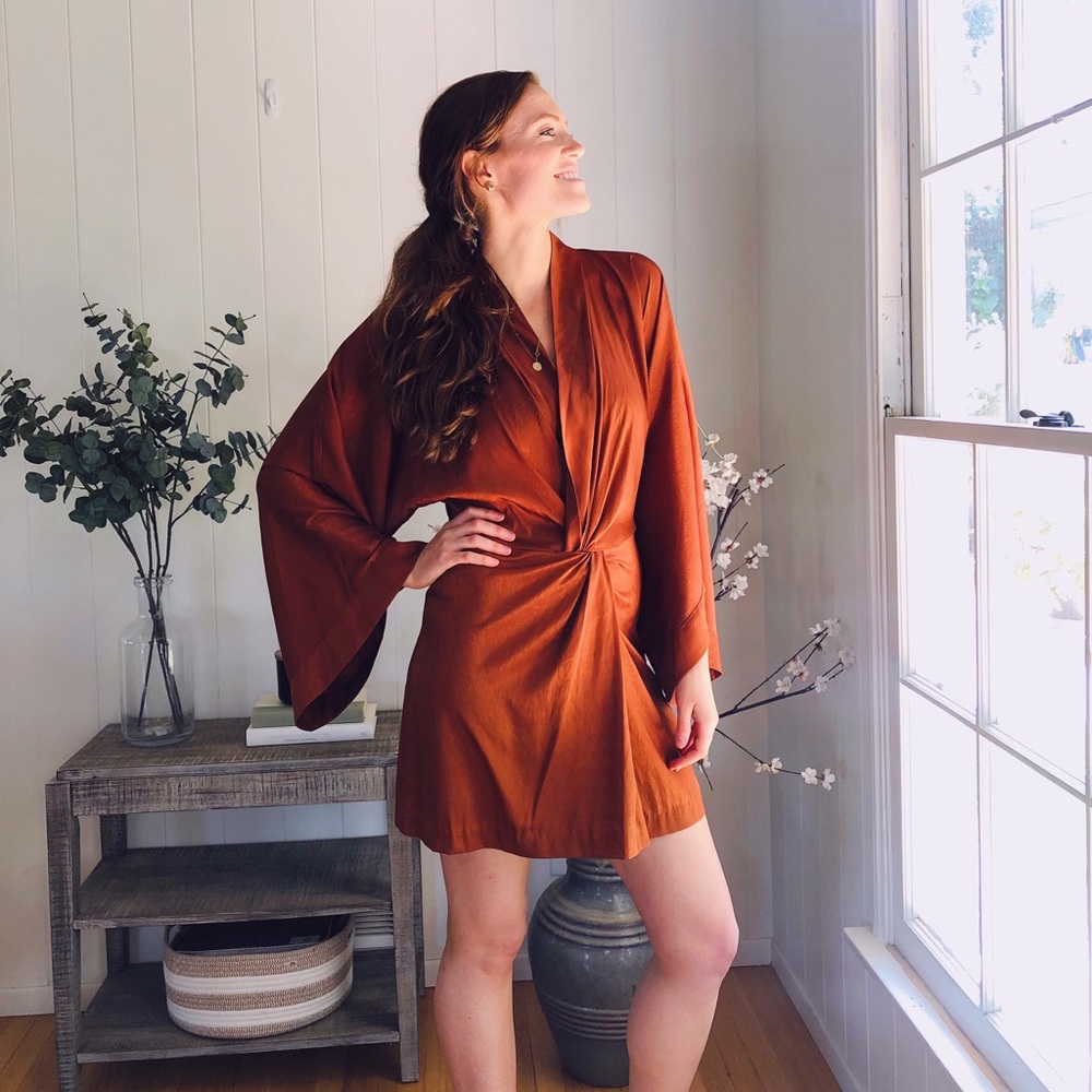Rust Kimono Inspired Mini Dress - Picture 3 of 7